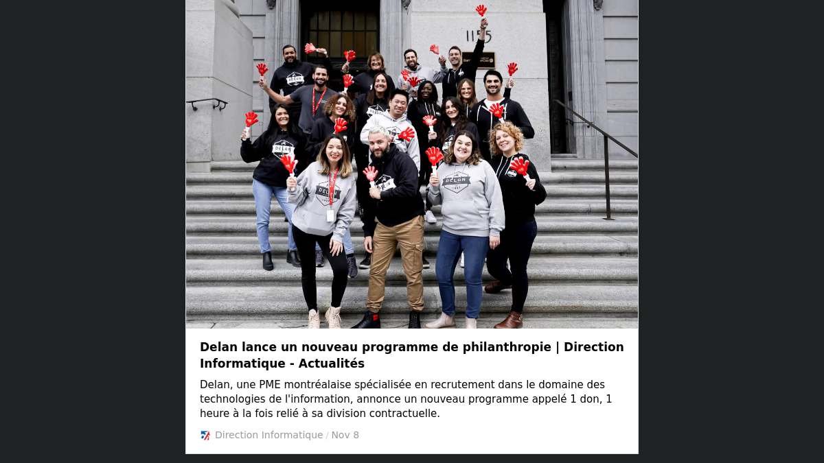 Direction Informatique / Delan lance un nouveau programme de philanthropie